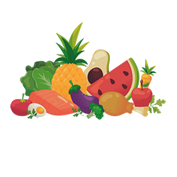 Imagen de un conjunto de frutas y verduras