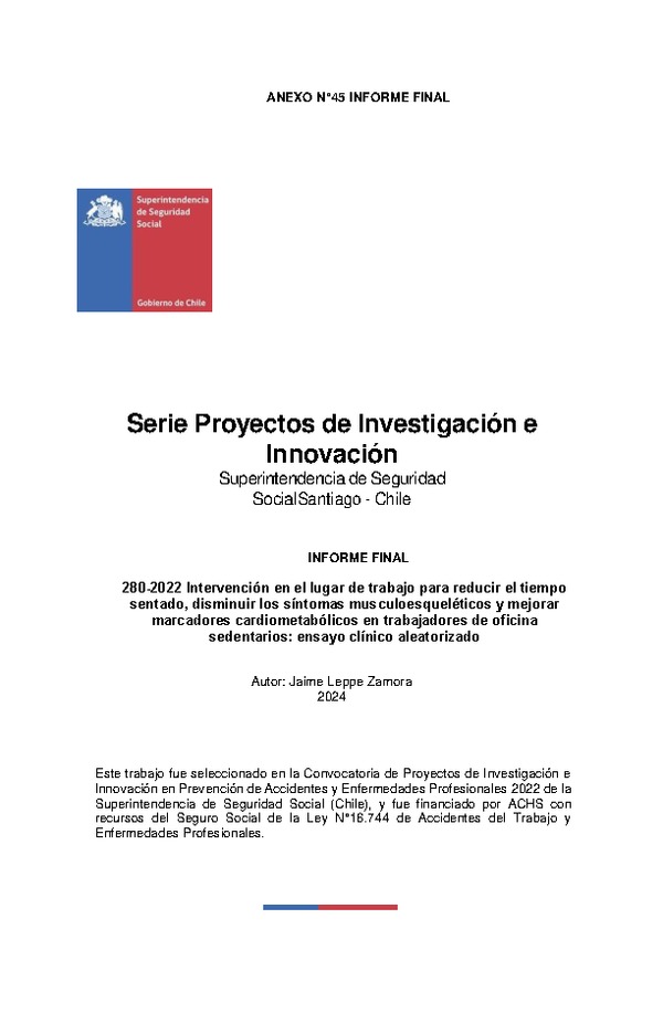 Intervención en el lugar de trabajo para reducir el tiempo sentado, disminuir los síntomas musculoesqueléticos y mejorar marcadores cardiometabólicos en trabajadores de oficina sedentarios: ensayo clínico aleatorizado